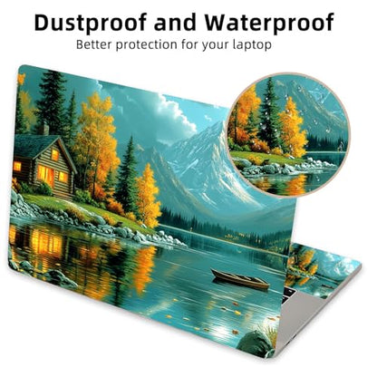 Aesthetic Laptop Skin Cover,12-15.6 Inch Universal Vinyl Sticker Decal,Mountain Lake Cabin Waterproof Scratch-Resistant Notebook Wrap,Removable Residue-Free Protector - color: Mountain Lake Cabin