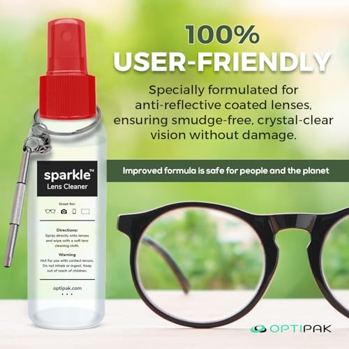 Sparkle Anti-Reflective Safe Lens Cleaner & Repair Kit – (2) 1oz Glasses Cleaner Spray, (2) Microfiber Cloth & Keychain Screwdriver for Eyeglasses, Sunglasses, Lenses & Screens (5 Piece Set) - size: 1 Fl Oz (Pack of 2), style: Red – 2x1oz Lens Spray + 2 M