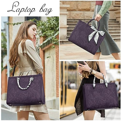 Laptop Bag for Women 15.6 Inch Laptop Tote Bag Waterproof Leather Computer Tote Bag Business Lightweight Office Briefcase Large Capacity Handbag Shoulder Bag Plum - color: Plum