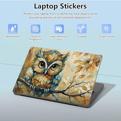 Universal Laptop Skin Sticker with 2 Wrist Pad Skins, Waterproof Scratch Resistant Vinyl Laptop Cover Decal, Cut to Fit for 11–15.6 Inch MacBook HP Dell Lenovo, Art Owl - color: Art Owl