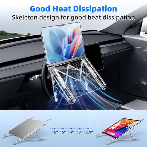 Adjustable Steering Wheel Laptop Mount, Foldable Car Laptop Desk-Silver | Metal Car Laptop Holder Sturdy, 5-Gear Adjustable Angle, Foldable Compact Space-Saving, In-Vehicle Reading Working - size: Laptop Stand-Silver