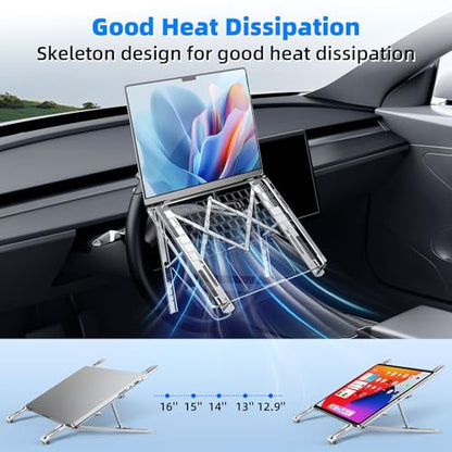 Adjustable Steering Wheel Laptop Mount, Foldable Car Laptop Desk-Silver | Metal Car Laptop Holder Sturdy, 5-Gear Adjustable Angle, Foldable Compact Space-Saving, In-Vehicle Reading Working - size: Laptop Stand-Silver