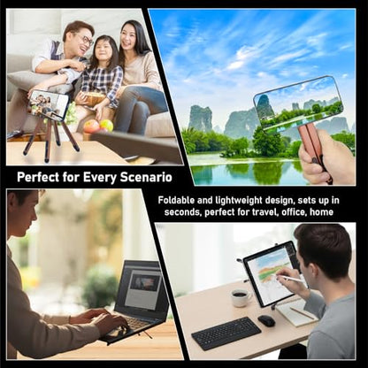 Foldable Desktop Portable Laptop Stand, Adjustable Laptop Riser with Magnetic Phone Holder, Aluminum Alloy Notebook Stand Compatible with 10-16 Inch Laptops and 4-13 Inch Phones/Tablets (Orange) - color: Orange