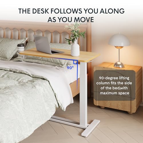 FLEXISPOT H7 32" Pneumatic Height-Adjustable Overbed Table with Wheels | C-shaped bedside table,Medical End Table,Rolling Cart TV Tray,Laptop desk for Hospital Home office use,31.5"Wx17.7"D,Maple - color: Maple, size: Large