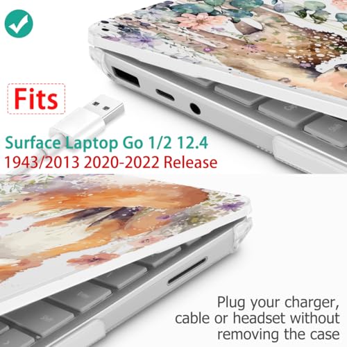 Mektron Surface Laptop Go 12.4 inch Case Compatible with Go 3/2/1 Microsoft Surface Laptop 12.4" Cover 2023-2020 Releases Model 1943/2013 Plastic Hard Shell Case with Screen Protector, Fox and Deer - color: Fox and Deer