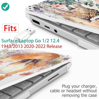 Mektron Surface Laptop Go 12.4 inch Case Compatible with Go 3/2/1 Microsoft Surface Laptop 12.4" Cover 2023-2020 Releases Model 1943/2013 Plastic Hard Shell Case with Screen Protector, Fox and Deer - color: Fox and Deer