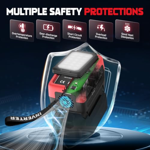 240W Power Inverter Pure Sine Wave Compatible with Craftsman 20V Battery | 7A Fast Charger, Portable Power Station with 120V AC Outlets, USB-C (140W), 2 QC USB Ports(18W), 600LM LED (No Battery) - color: Crimson