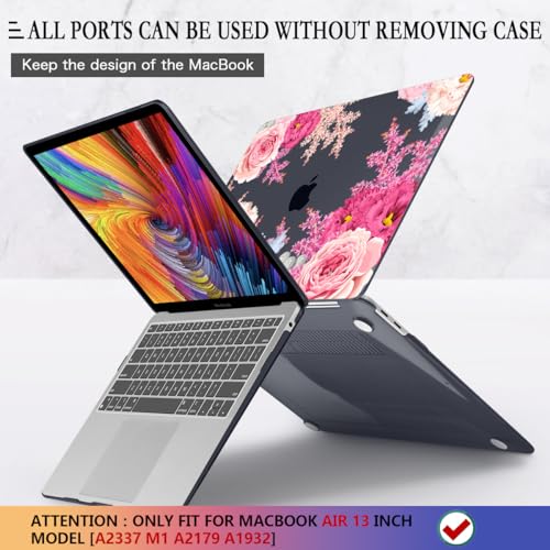 CISSOOK Compatible with MacBook Air 13 inch Case 2021 2020 2019 2018 | A2337 A2179 A1932, 4in1 Set Cute Hard Shell Case Keyboard Cover for MacBook Air 13 inch M1 Pink, Gorgeous Flowers - color: Gorgeous flowers