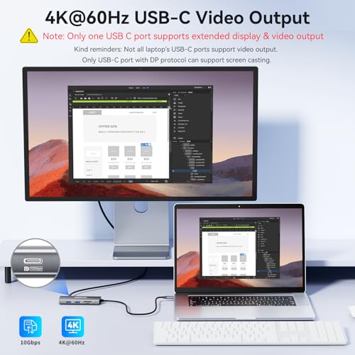 VANGREE 9-in-1 USB C Hub 10Gbps with 4K@60Hz USB-C Display Output, 100W PD | 3*USB-C & 2*USB-A 3.2 10Gbps, 4K@60Hz HDMI, SD/TF reader, Supports SST & MST, for MacBook, iPad, Dell, Surface, Samsung DEX