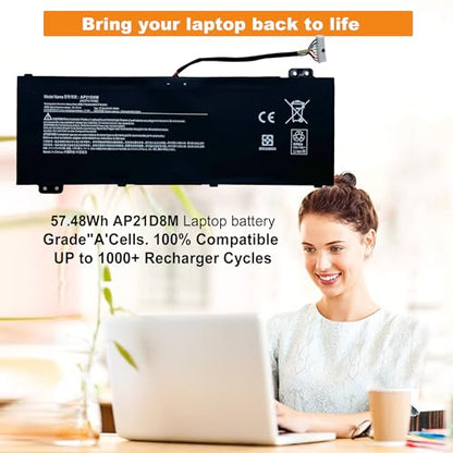 AP21D8M Laptop Battery Replacement for Acer Nitro 5 AN515-46 AN515-47 AN515-58 AN515-58-56CL AN515-58-766R AN515-58-72QR,Nitro V 15 ANV15-51,Nitro 16 AN16-51 Series 57.48Wh 3733mAh - size: 8.28*3.17*0.33inch AP21D8M