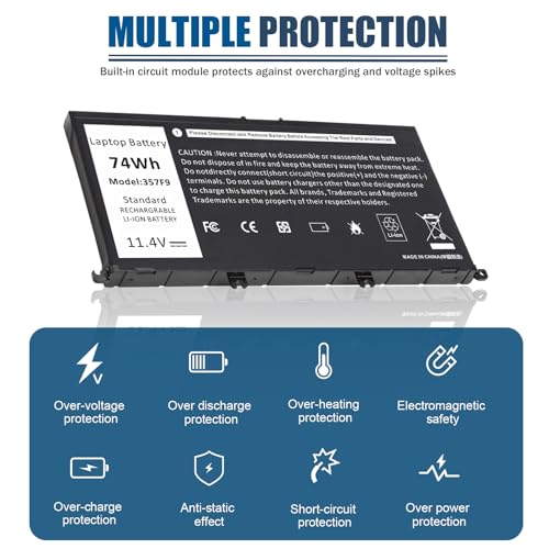 74Wh 71JF4 357F9 0GFJ6 Laptop Battery for Dell Inspiron 15 7000 7559 7567 7566 7759 7557 5577 INS15PD Series P57F P57F003 P65F P65F001 071JF4 INS15PD-3848B INS15PD-2748B INS15PD-1548B INS15PD-1548R - size: 10.19*7.27*0.24inch 357F9