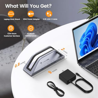 TobenONE 14-in-1 MacBook Pro Docking Station Dual 4K Monitor, Driver-Based | Aluminum Vertical Dock Stand for MacBook M1-M5/Neo, Dual 4K HDMI, VGA, 65W Adapter, 5Gbps USB, Space-Saving for Home & Office