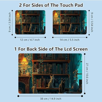 Universal Laptop Skin Sticker with 2 Wrist Pad Skins, Waterproof Scratch Resistant Vinyl Laptop Cover Decal, Cut to Fit for 11–15.6 Inch MacBook HP Dell Lenovo, Cat Library - color: Cat Library