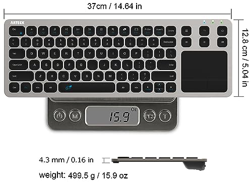 Arteck 2.4G Wireless Touch TV Keyboard with Easy Media Control and Built-in Touchpad Mouse Solid Stainless Ultra Compact Full Size Keyboard -Connected Computer, Smart TV, HTPC
