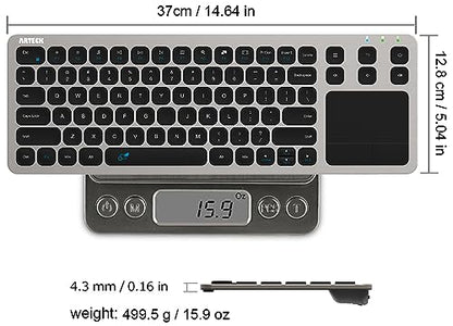 Arteck 2.4G Wireless Touch TV Keyboard with Easy Media Control and Built-in Touchpad Mouse Solid Stainless Ultra Compact Full Size Keyboard -Connected Computer, Smart TV, HTPC