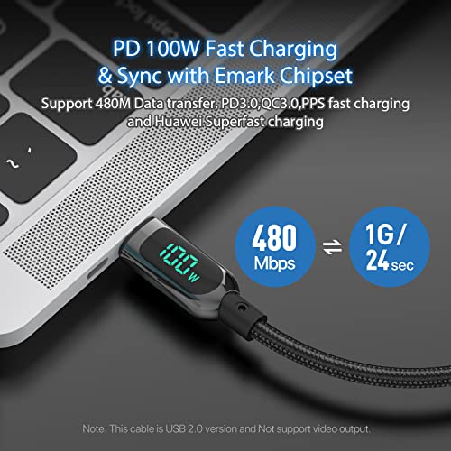 SOOPII 100W 1ft USB C to USB C Cable Fast Charge, Nylon Braided Cable with LED Display for lPhone 16/15 Pro/15 Plus/15 Pro Max,lPad Air,MacBook Pro,Galaxy S24/S23, Pixel, LG (Black) - color: Black, size: 0.3M - 100W