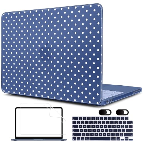 MEEgoodo Printed Case for New MacBook Neo 13 inch 2026 Release(Fit Model A3404), Laptop Hard Shell Cases with Keyboard Skin & Screen Protector & Webcam Covers, Indigo & White Polka Dots - color: Indigo & White Polka Dots