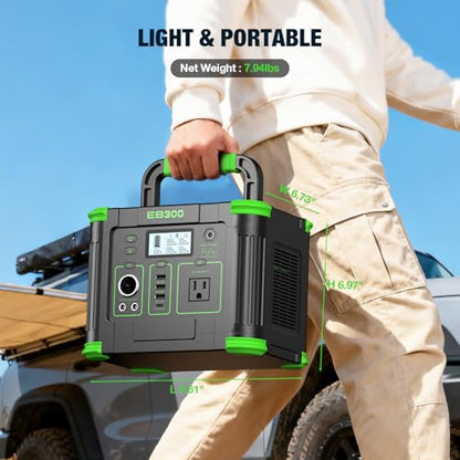 330W Portable Power Station 288.6Wh Solar Generator with 600W Peak, PD 60W USB-C, QC3.0 & 5W Wireless Charger for Camping, Emergency Backup, RV & Home Use - color: Green