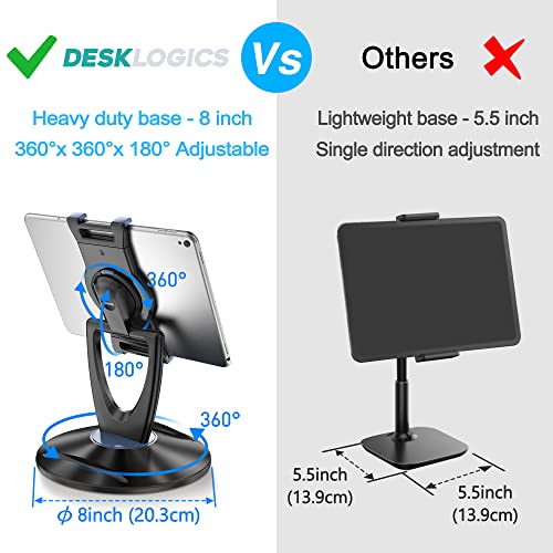 iPad Tablet Stand Holder for Desk - 6 inch to 13 inch - Stable, Adjustable - 360° Swivel Angle Pen Phone iPad Stand for Store, Retail Kiosk, Reception, Home Office, Gift Ideas - Black - color: Black