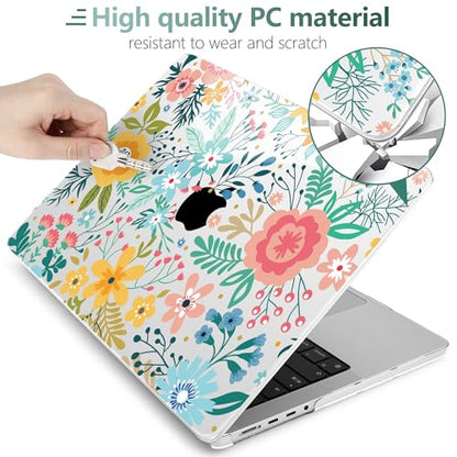 TWOLSKOO Compatible with MacBook Pro 14 inch Case 2023 2022 2021 Release M2 A2779 M1 A2442 Pro/Max Chip with Touch ID, Plastic Hard Shell Case & Keyboard Cover & Screen Protector, Abstract Flower - color: Abstract Flower