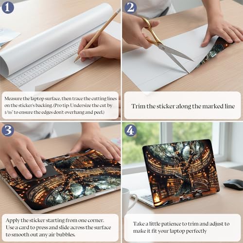 Universal Laptop Skin Sticker Decal,15.6 Inch Laptop Vinyl Cover for 13" 14" 15.6" Laptop,Scratch-Resistant Waterproof Protector Wrap,Reusable with Wrist Pads,Enchanted Tree Library - color: Enchanted Tree Library