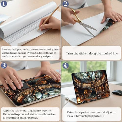 Universal Laptop Skin Sticker Decal,15.6 Inch Laptop Vinyl Cover for 13" 14" 15.6" Laptop,Scratch-Resistant Waterproof Protector Wrap,Reusable with Wrist Pads,Enchanted Tree Library - color: Enchanted Tree Library