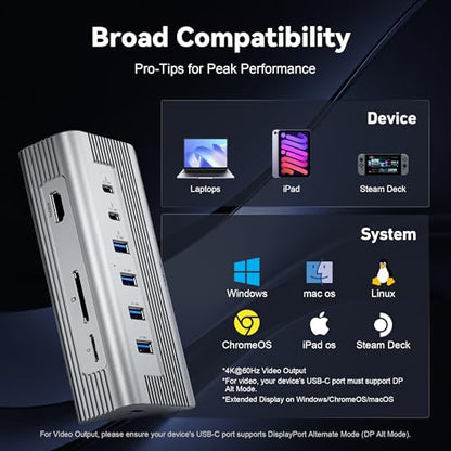 TRENFI Aluminum USB C Hub with Detachable Cable | USB 3.2 Gen2 10Gbps, 4K 60Hz HDMI, 100W PD Charging, SD/Micro SD for Laptop, M1-M5 MacBook Pro/Air, Mac Mini (Silver)