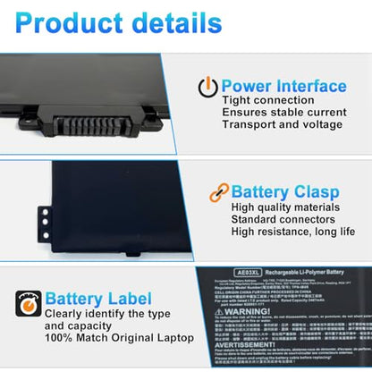 41.04Wh AE03XL N21969-005 Laptop Battery for HP 240 250 G10 14-EP 15 A11U A11UD GF66 11UD GF76 11UE Pulse 240 G10 84K99PA 834B4PA 834B2PA 85A19EA 836J6PA 84L00PA Series N2095-AC1 N20951-CC1 HSTNN-WB0D - size: 7.87*3.74*0.27inch AE03XL