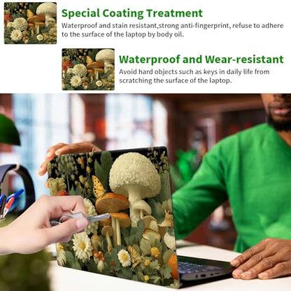 Laptop Skin Sticker Decal, Universal Protective Cover Fit 12 13 14 15.6 Inch Notebook, Reusable Water-Resistant Vinyl Decal w/ 2 Wrist Pads for Business Travel Office, Mushroom Daisy - color: Mushroom Daisy