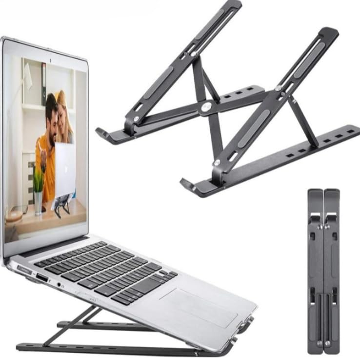 Foldable Tablet Stand, Non-Slip 6-Level Adjustable Laptop Stand Compatible with All Computers and Laptops, (Black) - color: Black