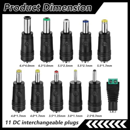 11 Pcs Power Adapter Plug, Universal DC Power Adapter Plug Kit, Connector Tips for Laptop, LED Strip, Router, Camera, AC Charger, 5.5mm x 2.1mm Female Base