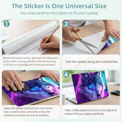 Universal Laptop Skin Decal, 3-Piece Vinyl Protector for 12 13 14 15.6" Notebook, Waterproof Anti-Scratch, Easy Trim & Bubble-Free Finish, Purpl Wolf with Blue Eyes - color: Purpl Wolf with Blue Eyes