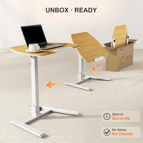 ROMOON Folding Standing Desk, 25" No-Assembly Height Adjustable Laptop Cart | Portable Sit-Stand Desk with Wheels and Tilt Top, Mobile Workstation for Home Office, Bedroom & Small Spaces, Natural Oak - color: Natural Oak