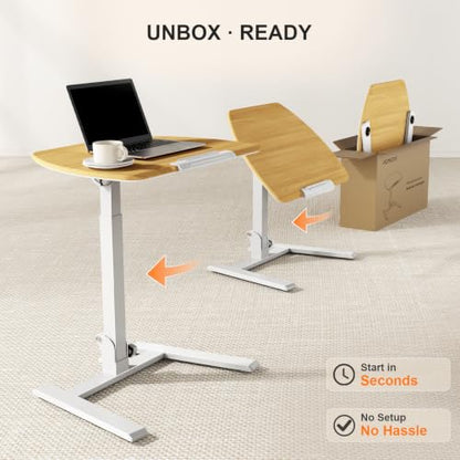 ROMOON Folding Standing Desk, 25" No-Assembly Height Adjustable Laptop Cart | Portable Sit-Stand Desk with Wheels and Tilt Top, Mobile Workstation for Home Office, Bedroom & Small Spaces, Natural Oak - color: Natural Oak