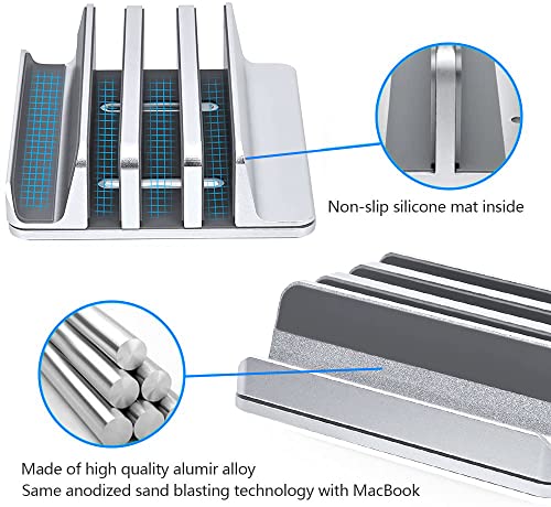 Vertical Laptop Stand [Updated Version], 3 Slot Desktop Stand Holder with Adjustable Dock, 4 in 1 Design Space-Saving Laptop Stand for Desk MacBook/Surface/Samsung/HP/Dell/Chrome Book (Silver)
