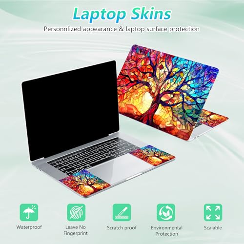 Laptop Skin Sticker Decal 12"-15.6" Universal Laptop/Notebook/Netbook Vinyl - Waterproof Scratch Resistant,Fits HP Dell Lenovo MacBook,2 Free Wrist Pads,Easy Apply & Remove,Colorful Tree Cute - color: Colorful Tree Cute