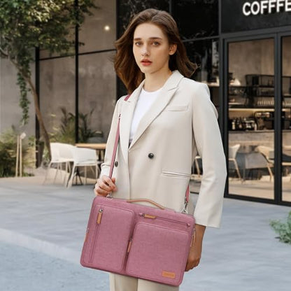 MOSISO 360 Protective Laptop Shoulder Bag, 13-13.3 inch Computer Bags | Compatible with MacBook Pro 14, HP, Dell, Lenovo, Asus, Side Open Messenger Bag with 4 Zipper Pockets&Handle, Dusty Rose - color: Dusty Rose, size: 13.3 inch