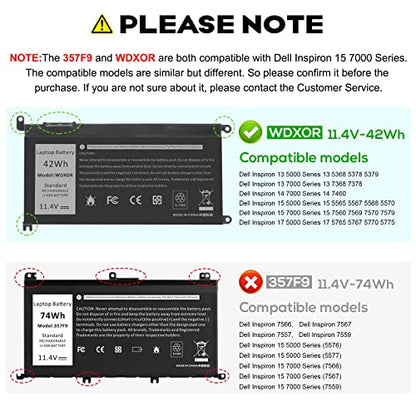 Fancy Buying 42Wh WDX0R Laptop Battery for dell Inspiron 15 5565 5567 5568 5578 7560 7570 7579 7569, 13 5368 5378 5379 7368 7378, 17 5000 5765 5767 5770, 14 7460 Fits 3CRH3 T2JX4 FC92N CYMGM - size: 11.13*2.15*0.77inch