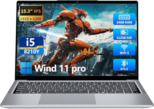 KUMNOSAL 2026 Laptop,15.3 Inch Laptop with i5-8210Y(Up to 3.6GHz), 24GB RAM 512GB SSD,FHD IPS 1200p,180°Open Portable Laptop, WiFi 5, UHD Graphics, Win 11 Pro Laptops for Business Light Gaming