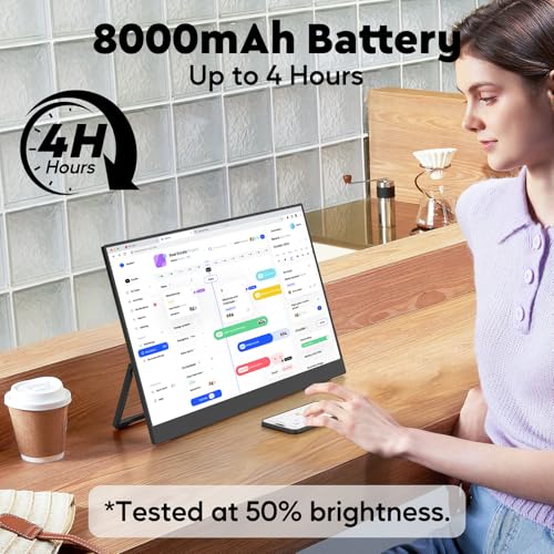 17.3" Wireless Portable Monitor with Built‑in 8000mAh Battery 4H, AirPlay & Miracast, 2.5K QHD 2560x1400 IPS Matte HDR, 125% sRGB, 500 Nits, VESA, Auto Rotation for Phone/Tablet, USB‑C & Mini HDMI - size: 17.3 inch