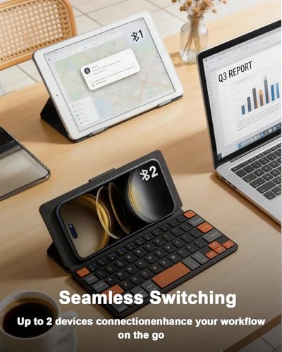 DOGAIN Universal Bluetooth Mini Keyboard, Rechargeable Portable Travel Keyboard with Orange Keys & Adjustable Angle Stand, Compact Wireless Keyboard for iPad/iPhone/Tablet/Laptop & Android/Windows/iOS