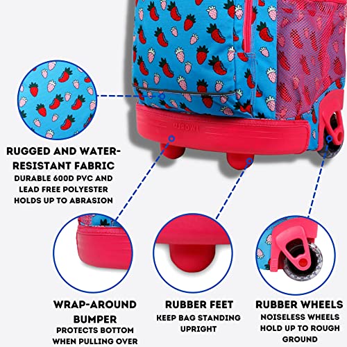 J World Sunny Rolling Backpack for Kids. Roller Bag With Wheels, Strawberry - color: Strawberry