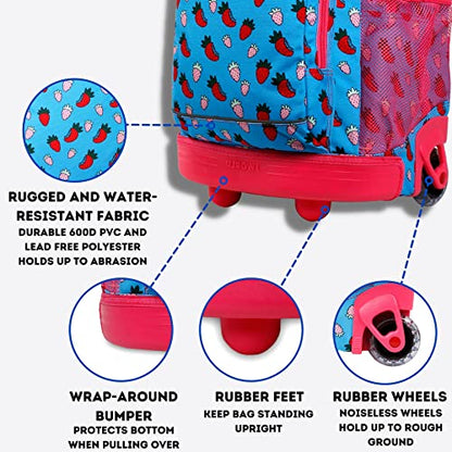 J World Sunny Rolling Backpack for Kids. Roller Bag With Wheels, Strawberry - color: Strawberry