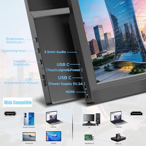 Kenowa Touchscreen Portable Monitor 11.6 Inch, HD 1366x768P LED External Display with USB C HDMI and Speakers & Stand, Travel Monitor Second Screen for Laptop Phone PC Mac Xbox PS4 Switch