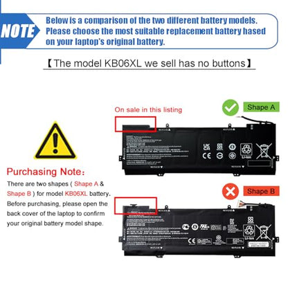 79.2Wh KB06XL Laptop Battery Replacement for HP Spectre X360 15-BL0XX 15-BL1XX 15-BL112DX Pavilion x360 14 Series HSTNN-DB7R KBO6XL TPN-Q179 902401-2C1 902499-856 11.55V 6860mAh - size: 12.85*4.30*0.22 inch KB06XL