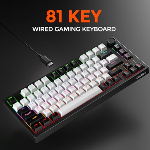 DAREU EK75 Wired Mechanical Keyboard,75% Keyboard with Volume Knob,Gasket Mount Mechanical Gaming Keyboards,81 Keys Rainbow Backlit,PBT Keycaps,Linear Dream Switch for PC Laptop Windows(Black-White) - color: Black-White