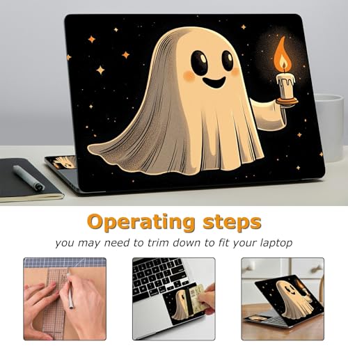 Universal Laptop Skin Sticker with 2 Wrist Pad Decals, 3-Piece Removable Vinyl Laptop Cover, Candle Ghost Waterproof Anti-Scratch, Easy-Trim Fit for 13.3" 14" 15.6" Laptops - color: Candle Ghost