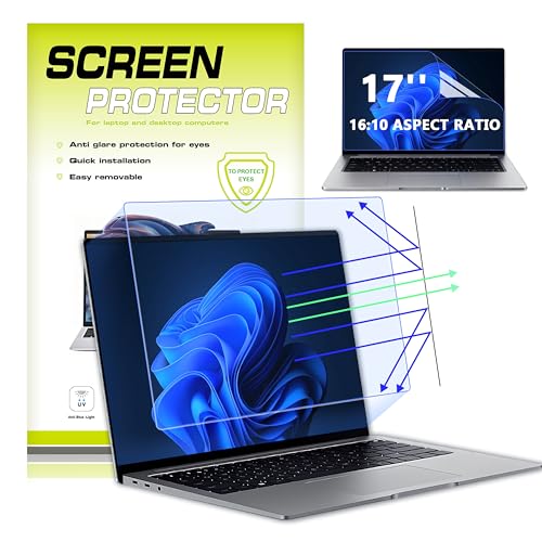 2 Pack 17 Inch 16:10 Anti Blue Light Laptop Screen Protector | Anti Glare UV Blocking Eye Protection Film, Relieve Eye Strain, Scratch Resistant, Fits HP Lenovo Dell ASUS Acer Samsung - size: 17 Inch (16:10 Aspect Ratio Screen)