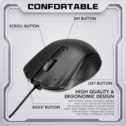 Tallew 20 Pack USB Wired Mouse with 20 Mouse Pads, 3-Button Corded Computer Mice Bulk for PC Desktop, Laptop, Office, School Classroom Use, Black