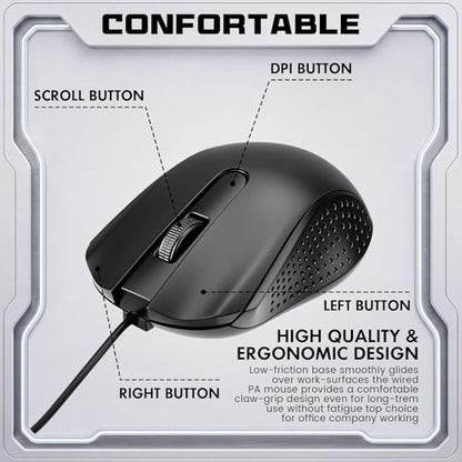Tallew 20 Pack USB Wired Mouse with 20 Mouse Pads, 3-Button Corded Computer Mice Bulk for PC Desktop, Laptop, Office, School Classroom Use, Black